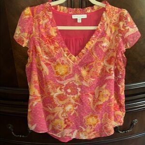 Elegant Pink and Orange Floral Blouse